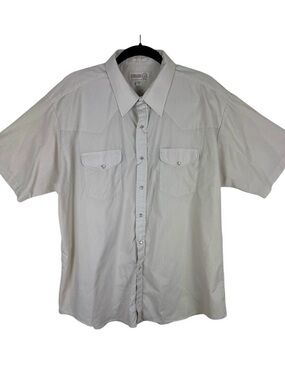 Sheplers Vintage Cream Short Sleeve Collared‎ Pearl Snap Up Shirt Size 17.5 Neck